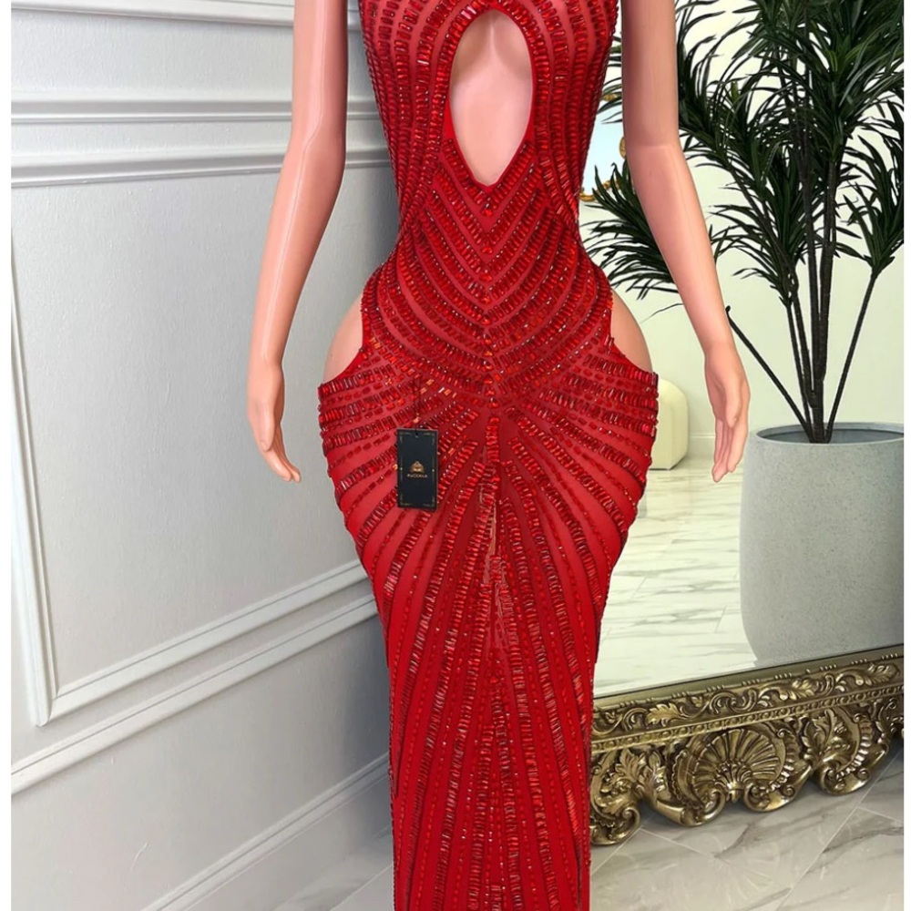 Fashion Nova Red Cut-Out Maxi Dress